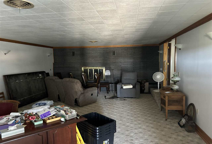 Large living room in front of carport
